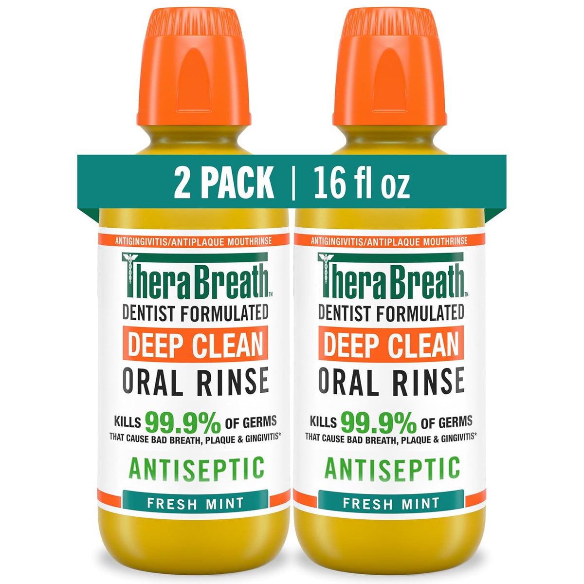 TheraBreath Deep Clean Mouthwash, Fresh Mint Flavor, 16 fl oz, 2-Pack