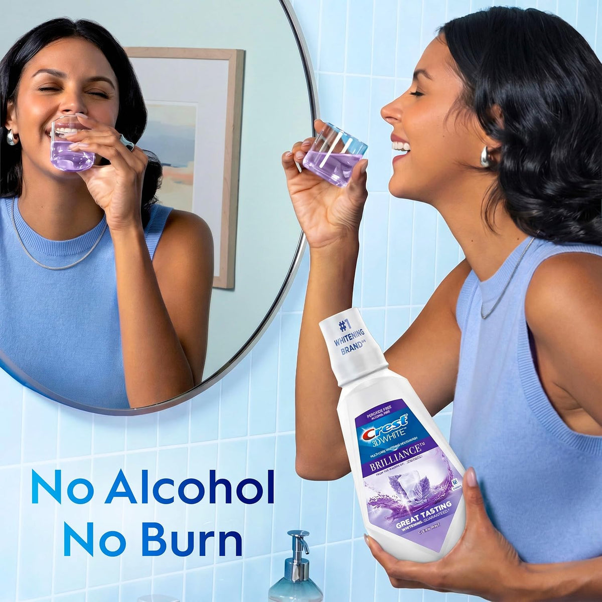 Crest Mouthwash/Mouth Rinse, 3D White Brilliance Whitening, Alcohol Free, Clean Mint, 2x1L (33.8 fl oz)