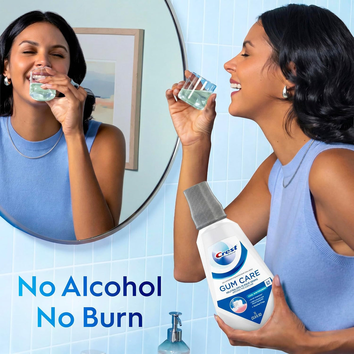 Crest Gum Care Mouthwash, Cool Wintergreen, CPC Antigingivitis/Antiplaque Oral Rinse 1L (33.8 fl oz), Pack of 2, Alcohol Free for Adults
