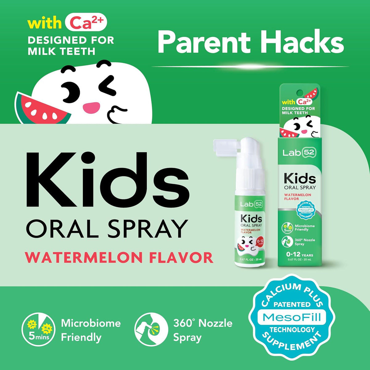 LAB52 Kids Oral Spray, Toothpaste Helper Fluoride Free, Xylitol Watermelon
