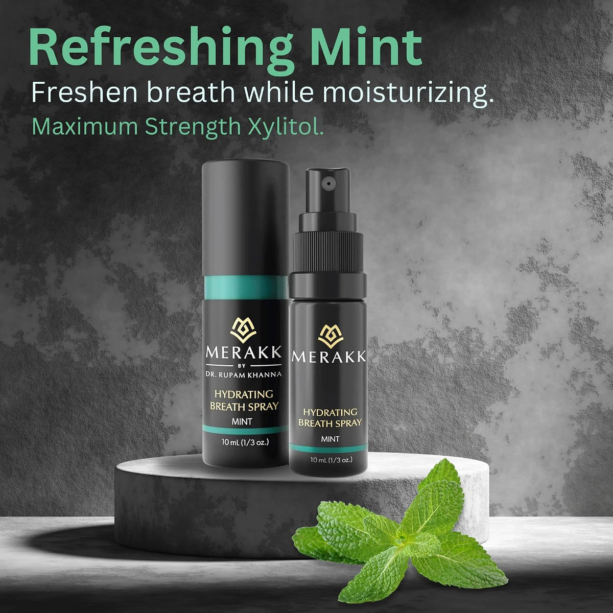 MERAKK Dry Mouth Spray and Breath Spray for Bad Breath - Hydrating Mouth Spray for Fresh Breath - Sugar-Free Breath Freshener Oral Spray with Xylitol & Stevioside - Dentist Designed, Mint, 0.3 fl. Oz.