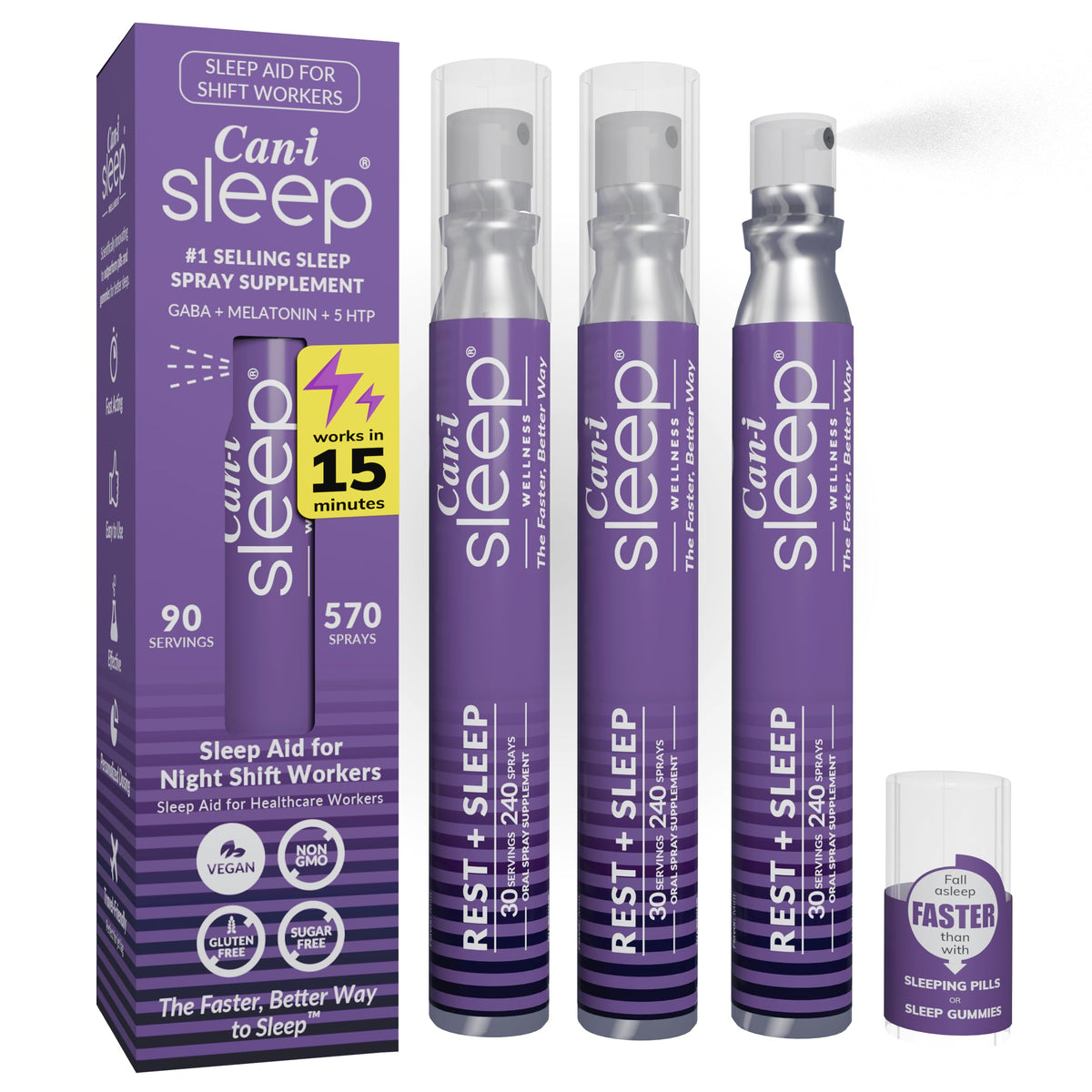Fast-Acting Natural Sleep Aid Spray with Melatonin 1 mg, GABA, & 5HTP