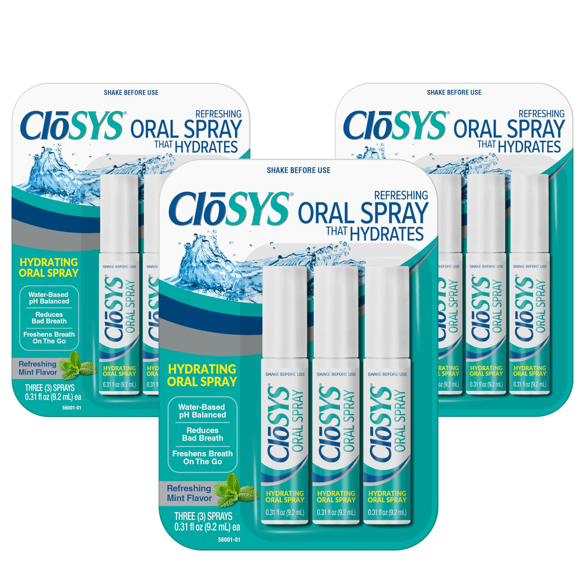 CloSYS Oral Breath Spray, Mint, Sugar Free, Fights Bad Breath .31oz, 3 Pack