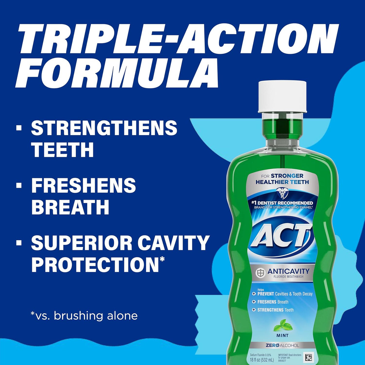 ACT Anticavity Fluoride Mouthwash, Mint Flavor, 18 fl. oz., 2-Pack