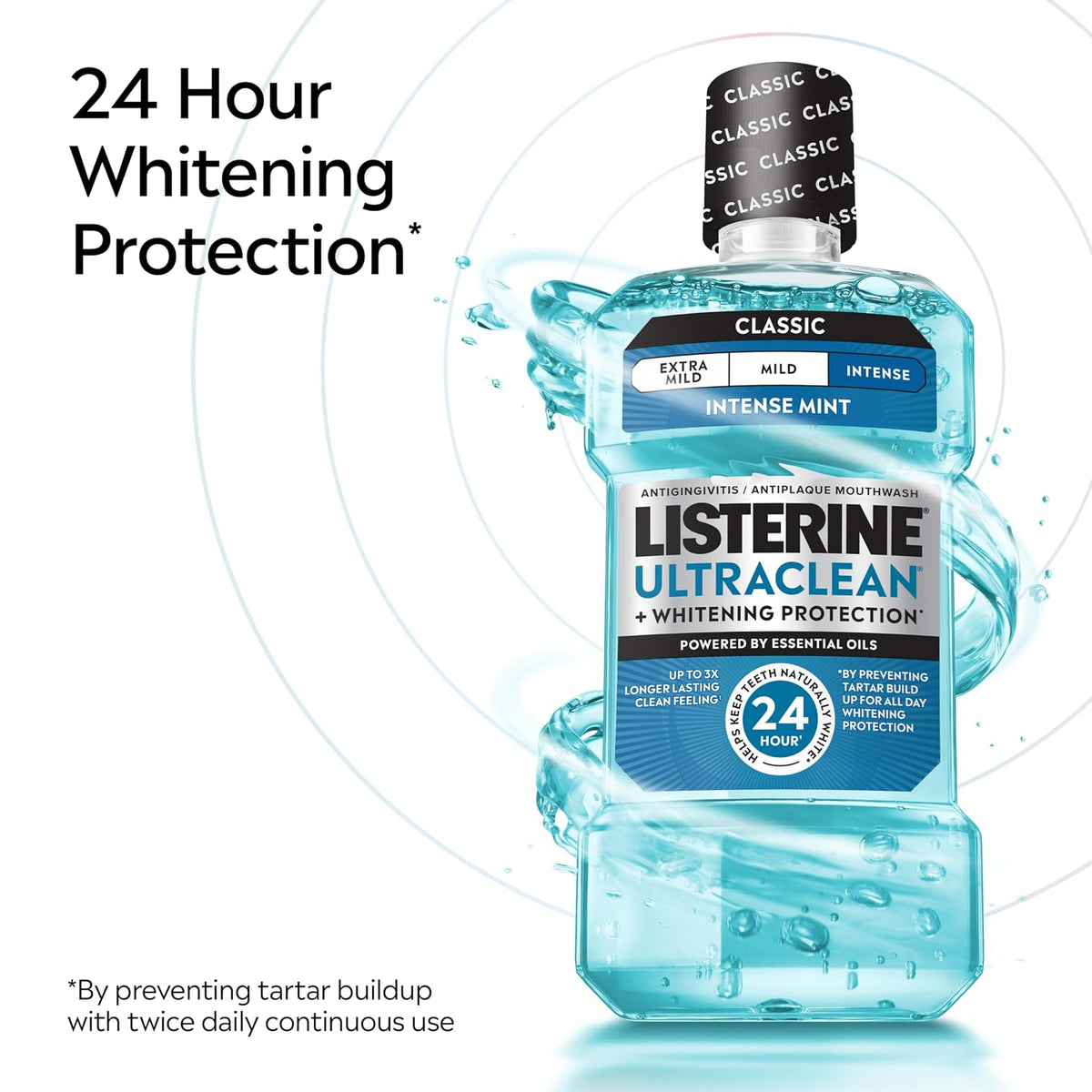 Listerine Ultraclean Antiseptic Mouthwash, Intense Mint, 33.8 fl. oz/1L x 2