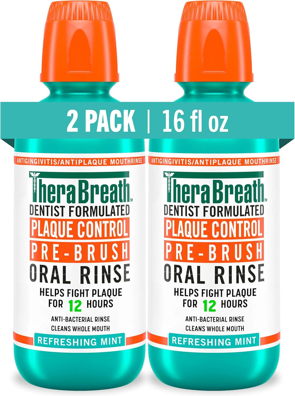 TheraBreath Plaque Control Oral Rinse, Refreshing Mint, 16 oz, 2-Pack