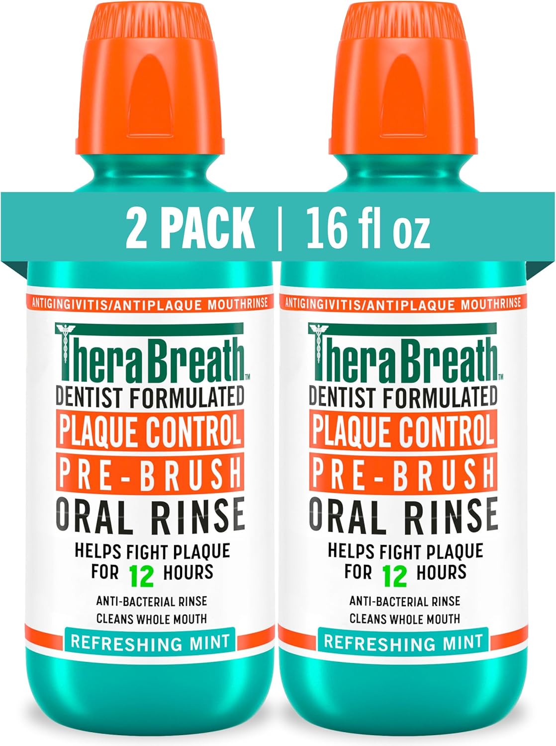 TheraBreath Plaque Control Oral Rinse, Refreshing Mint, 16 oz, 2-Pack