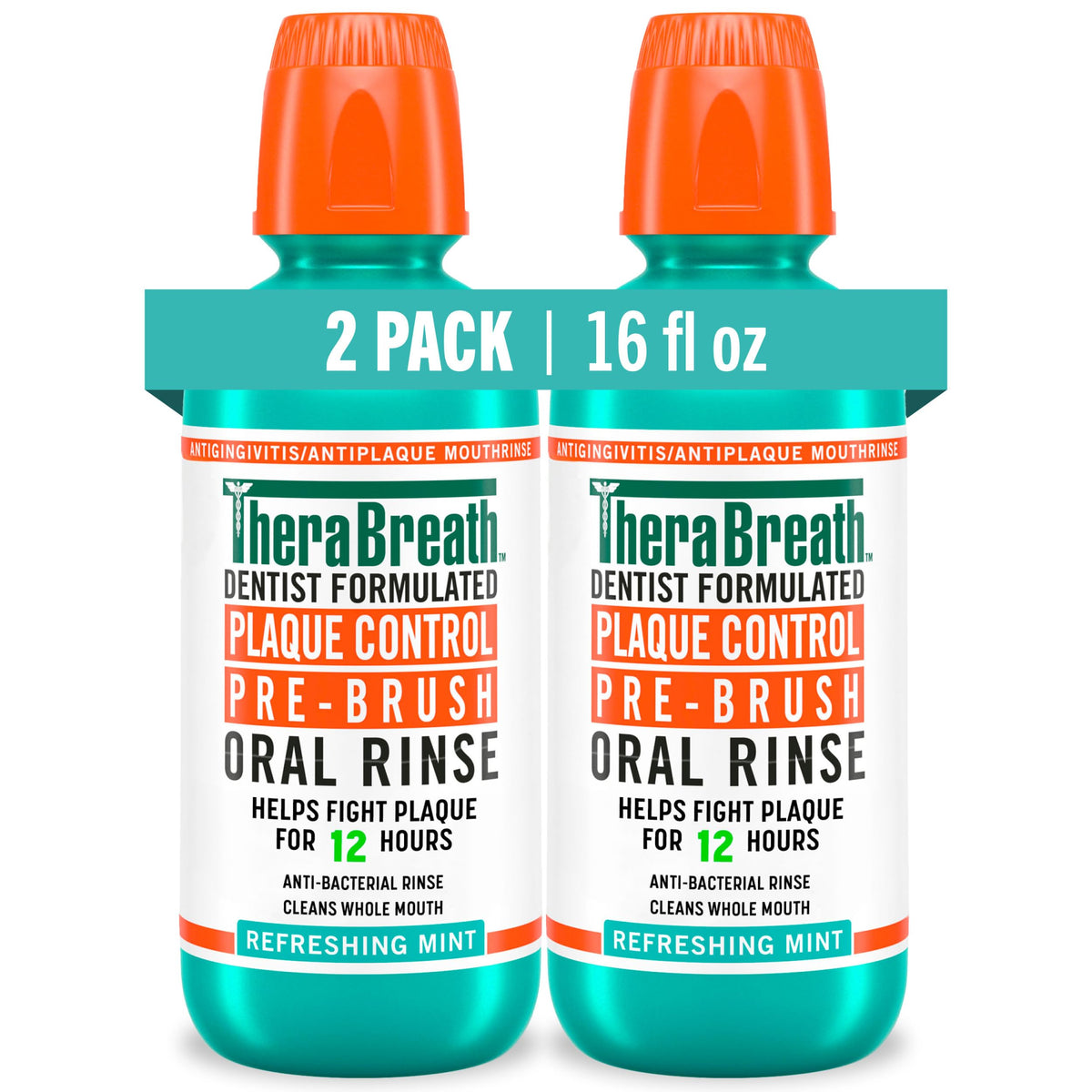 TheraBreath Plaque Control Oral Rinse, Refreshing Mint, 16 oz, 2-Pack
