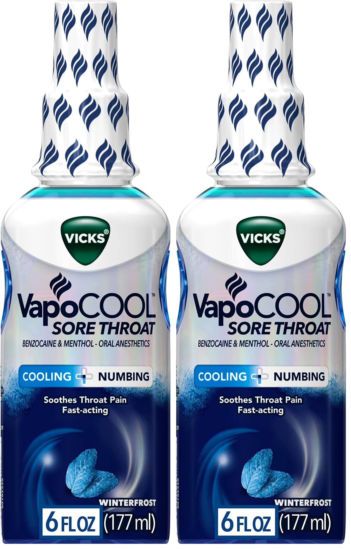 Vicks VapoCOOL Sore Throat Spray, Powerful Sore Throat Numbing Relief, Soothes Throat Pain, Fast-Acting, with Benzocaine & Menthol - Oral Anesthetics, Winterfrost Flavor, 6 FL OZ
