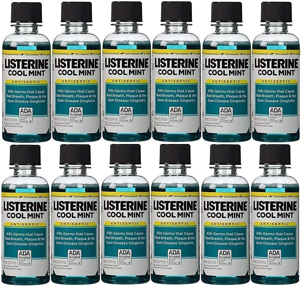 Listerine Cool Mint Antiseptic Mouthwash for Bad Breath, Travel Size 3.2 oz - Pack of 12