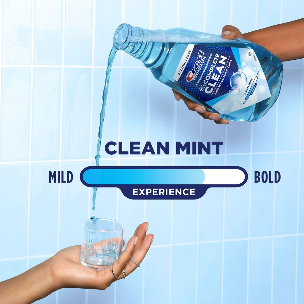 Crest Mouthwash Pro Health Complete Clean, CPC (cetylpyridinium chloride) Antigingivitis/Antiplaque, Alcohol Free, Clean Mint, 1 L (33.8 fl oz)
