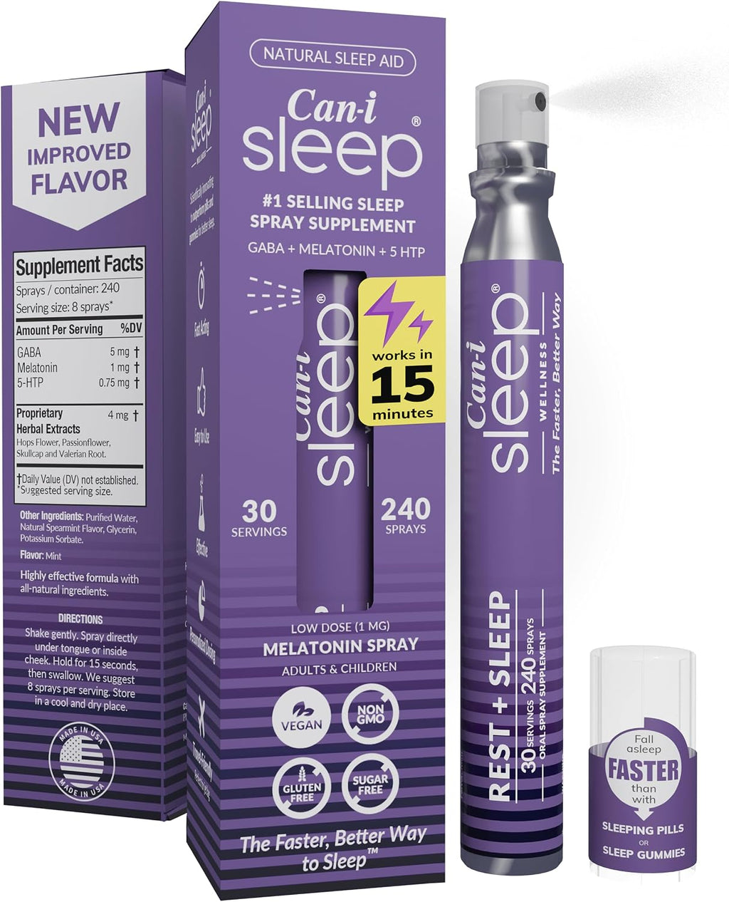 Fast-Acting Natural Sleep Aid Spray with Melatonin 1 mg, GABA, & 5HTP