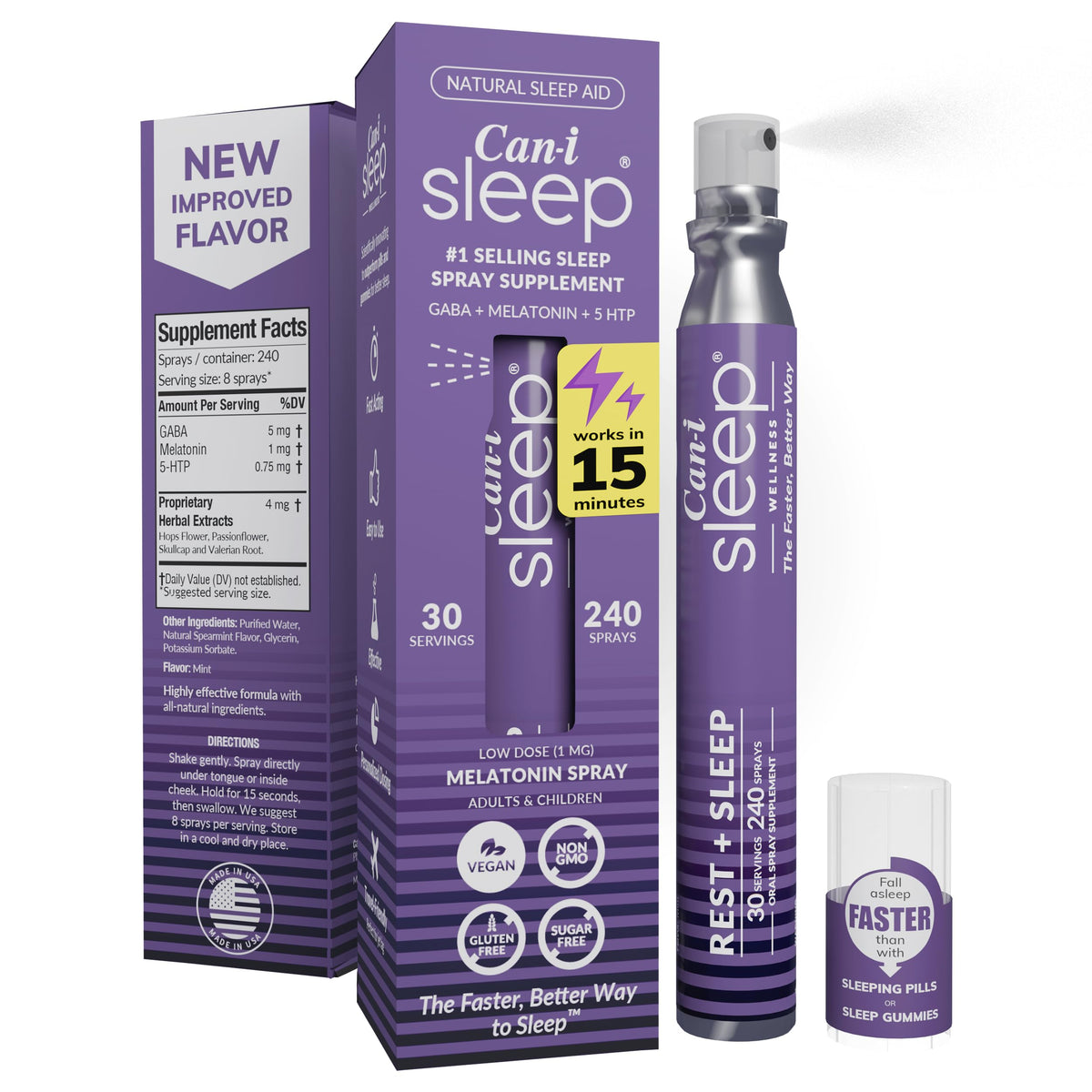Fast-Acting Natural Sleep Aid Spray with Melatonin 1 mg, GABA, & 5HTP