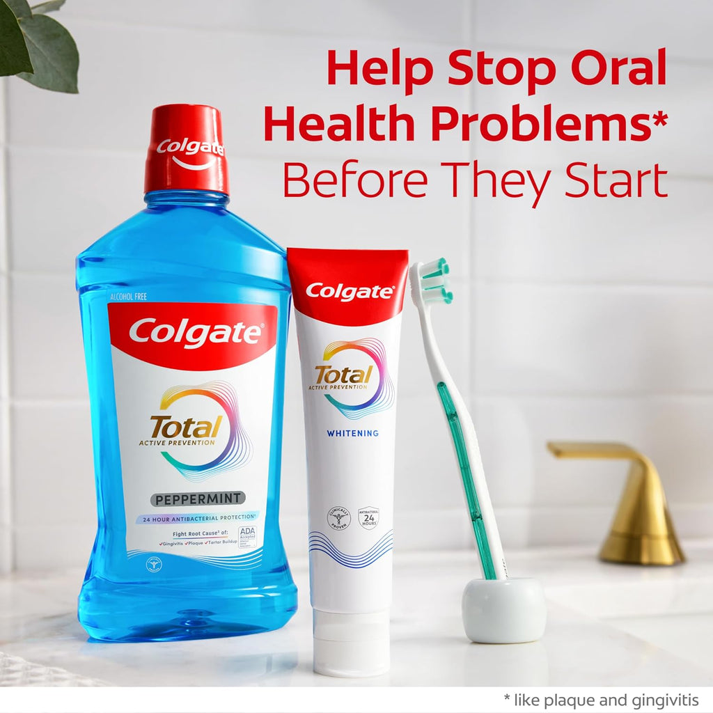 Colgate Total Alcohol Free Mouthwash, Peppermint, 3 Pack, 33.8 fl oz