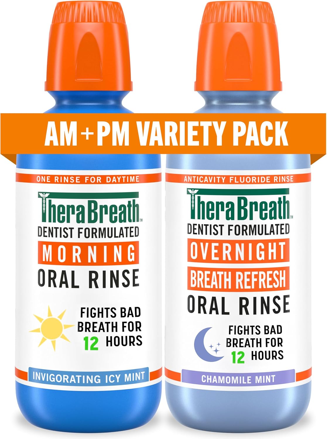 TheraBreath AM + PM Mouthwash Bundle, 16 fl oz, 2-Pack