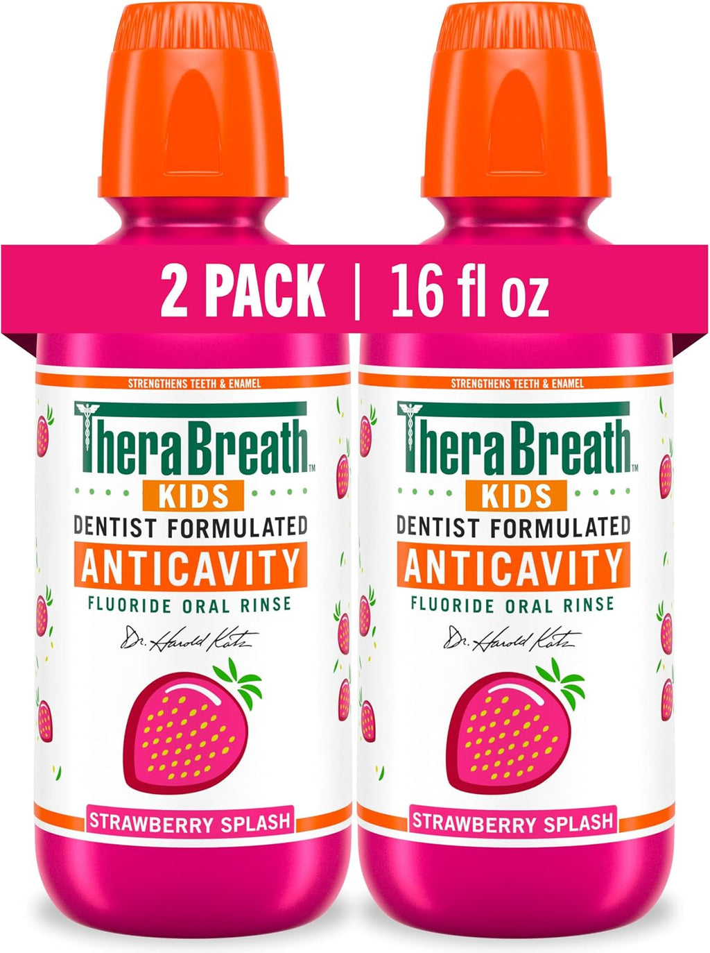 TheraBreath Kids Mouthwash, Organic Strawberry Splash, 16 fl oz, 2-Pack