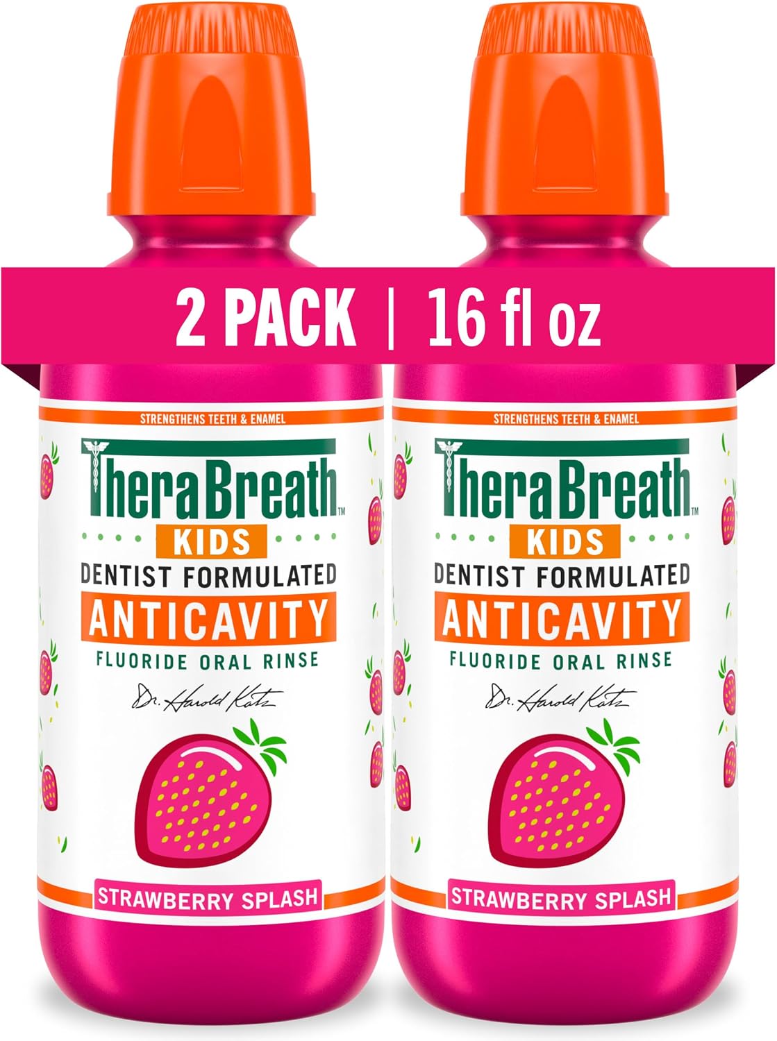 TheraBreath Kids Mouthwash, Organic Strawberry Splash, 16 fl oz, 2-Pack