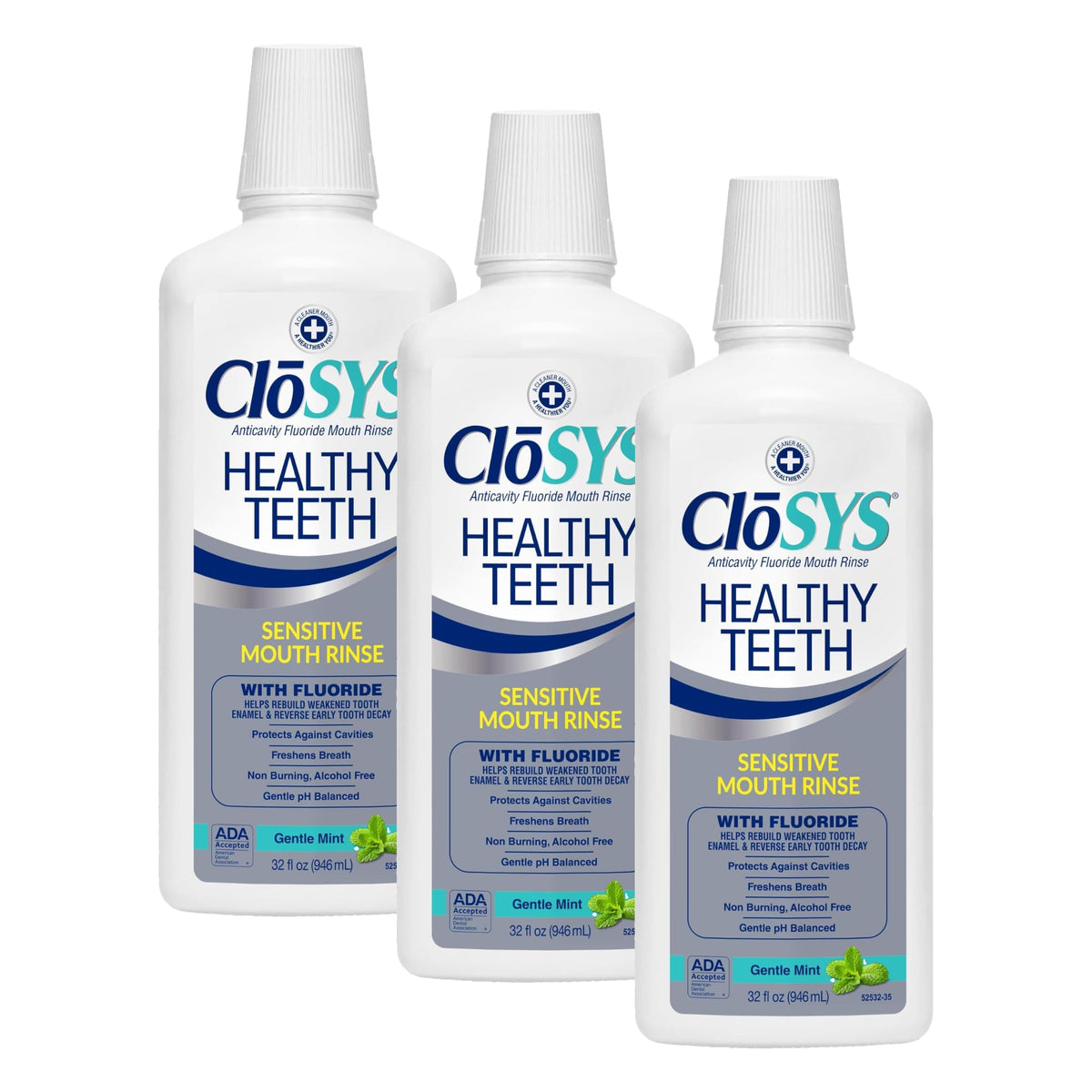 CloSYS Silver Healthy Teeth Anti-Cavity Oral Rinse, 32 Fl Oz, 2 Pack