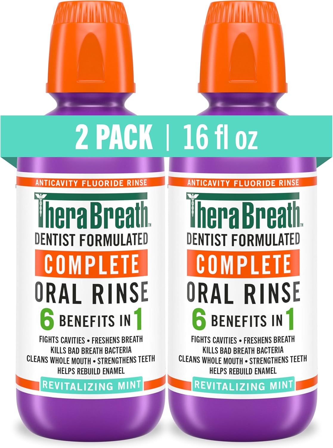 TheraBreath Complete Mouthwash, Revitalizing Mint, 16 fl oz, 2-Pack
