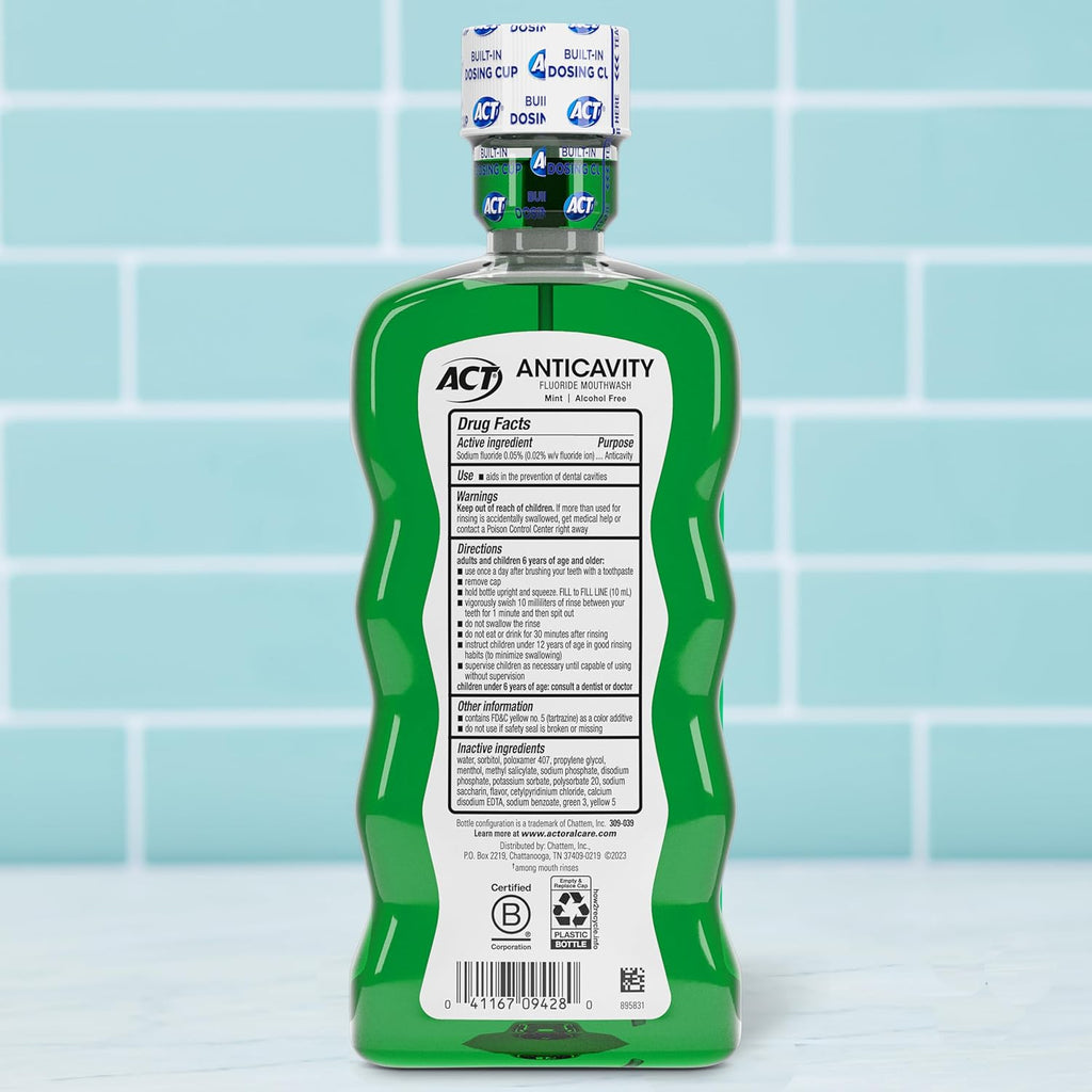 ACT Anticavity Fluoride Mouthwash, Mint Flavor, 18 fl. oz., 2-Pack