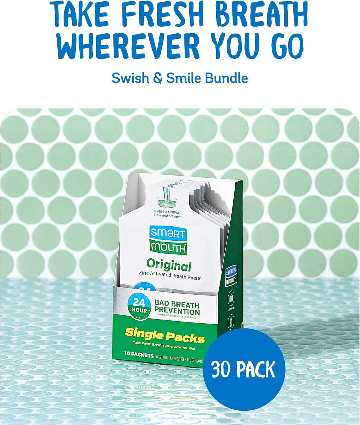 SmartMouth Original Zinc Activated Mouthwash Single Packs, 10 Count, 3-Pack