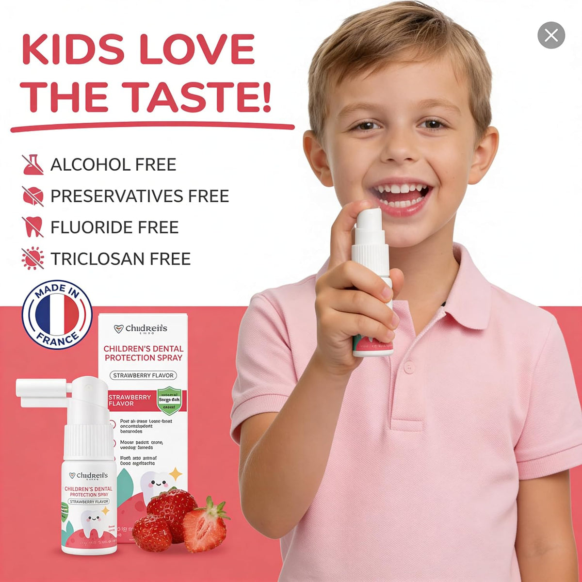 Clarismile Kids Oral Spray - Toothpaste Helper, Fluoride-Free with Xylitol + Kid-Approved Nano-H, Natural Ingredients, Strawberry Flavor, Made in France, 30ml