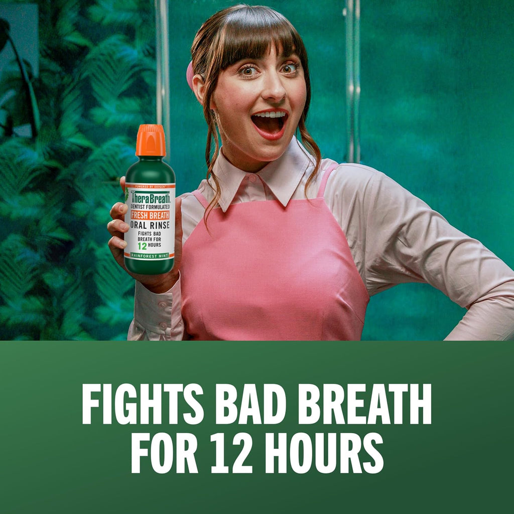 TheraBreath Fresh Breath Mouthwash, Rainforest Mint, 33.8 oz