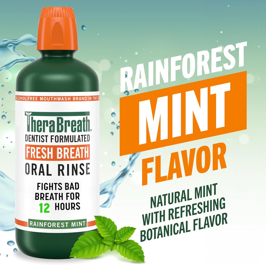 TheraBreath Fresh Breath Mouthwash, Rainforest Mint, 33.8 oz