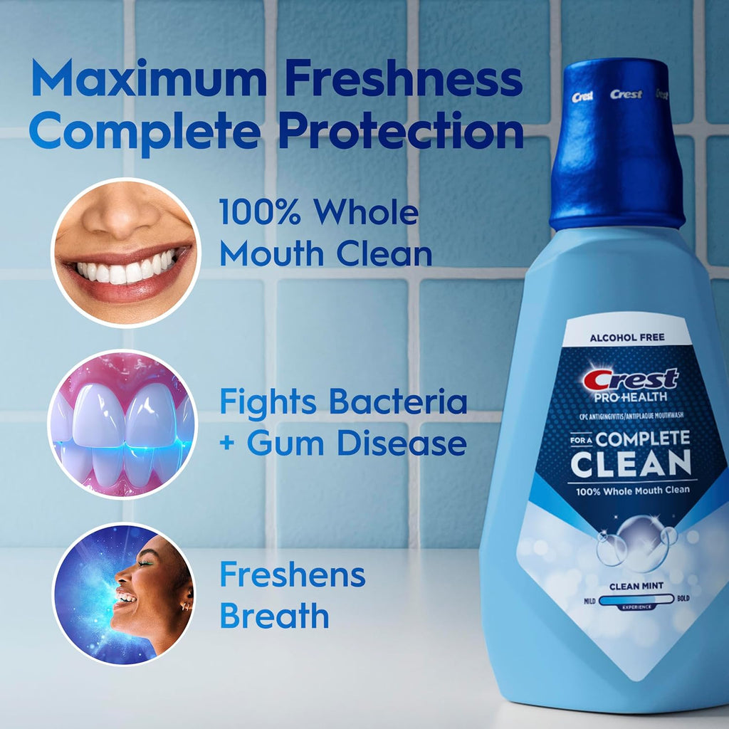 Crest Pro-Health Multi-Protection Mouthwash, CPC Antigingivitis/Antiplaque Mouthwash, Clean Mint, 500 mL (16.9 Fl Oz), Pack of 4