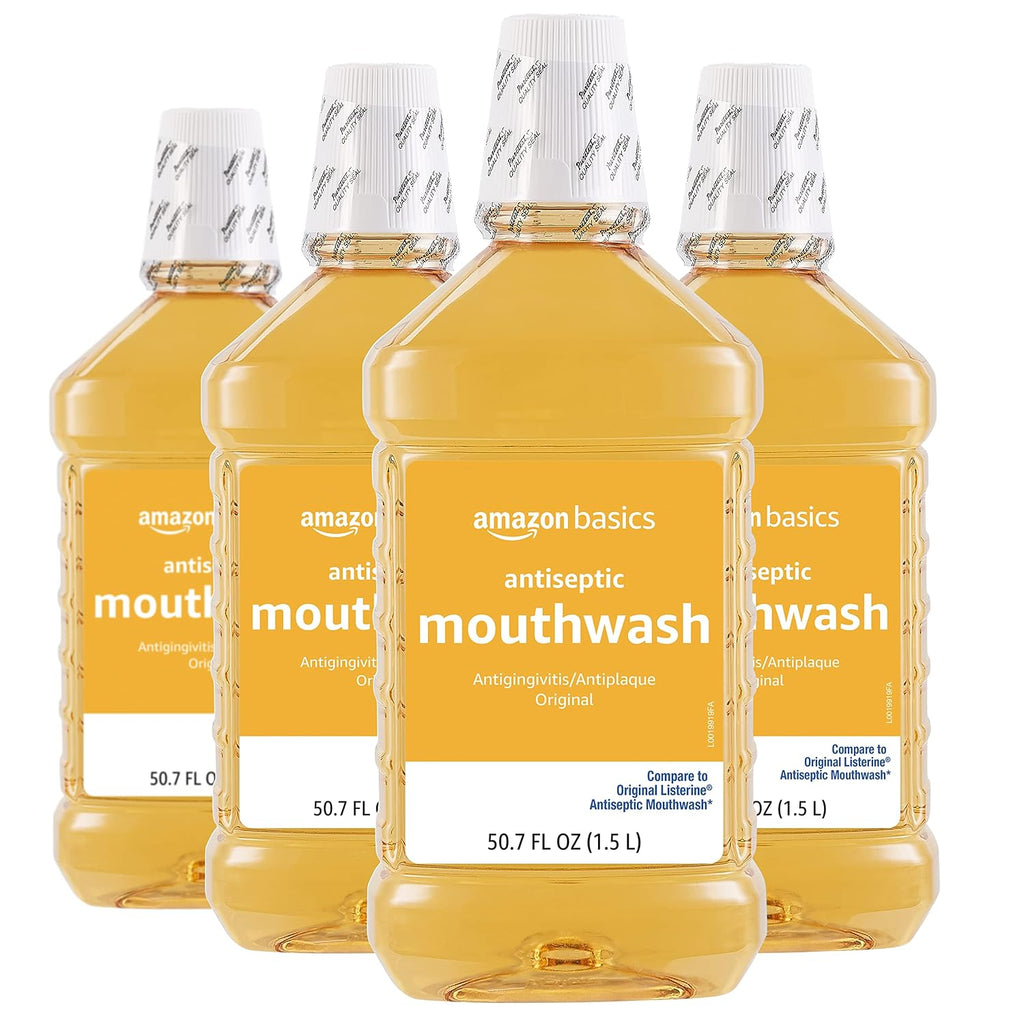 Amazon Basics Antiseptic Mouthwash, Original Flavor, Fights Gingivitis, 1.5 Liter, 50.7 ounce (Pack of 4) (Previously Solimo)