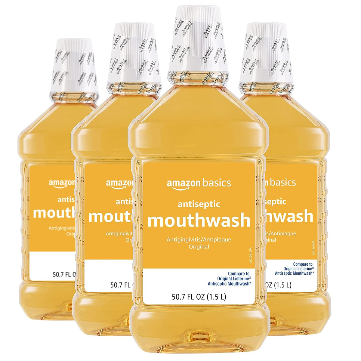 Amazon Basics Antiseptic Mouthwash, Original Flavor, Fights Gingivitis, 1.5 Liter, 50.7 ounce (Pack of 4) (Previously Solimo)