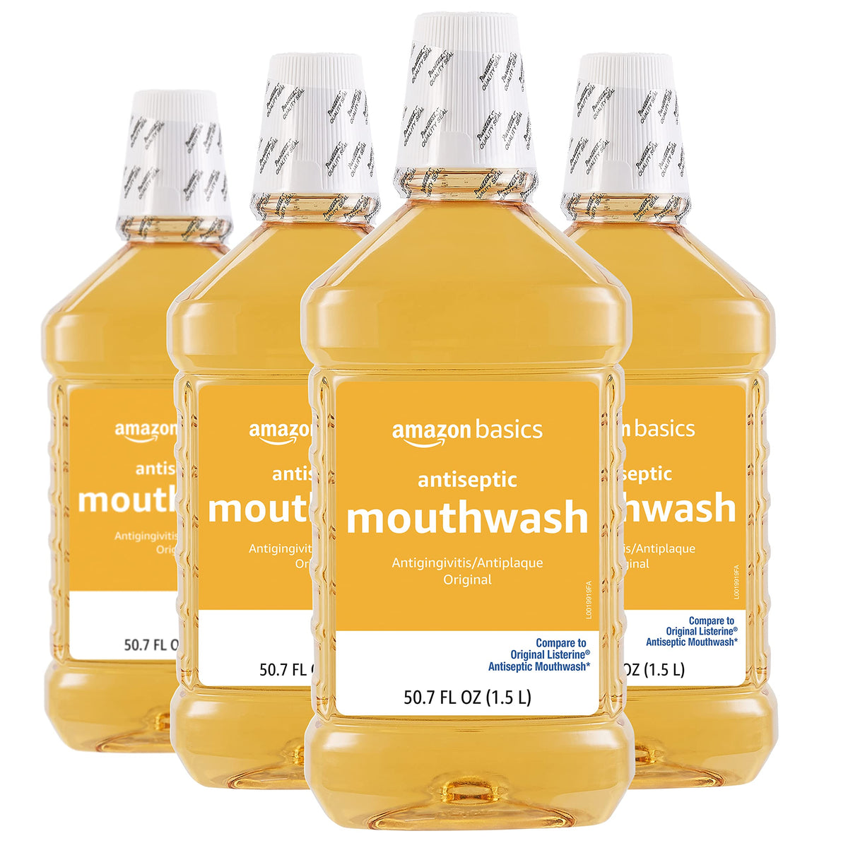Amazon Basics Antiseptic Mouthwash, Original Flavor, Fights Gingivitis, 1.5 Liter, 50.7 ounce (Pack of 4) (Previously Solimo)