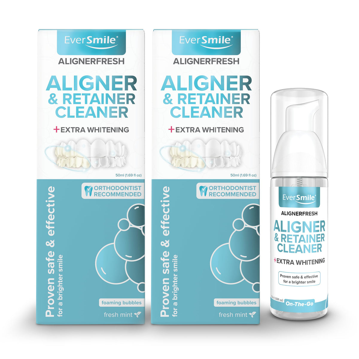 EverSmile AlignerFresh Original Clean Foam – Cleaner Compatible w/Invisalign and All Clear Aligners & Retainers – Eliminates Bacteria, Whitens Teeth, Fights Bad Breath – 50ml (1 Pack)