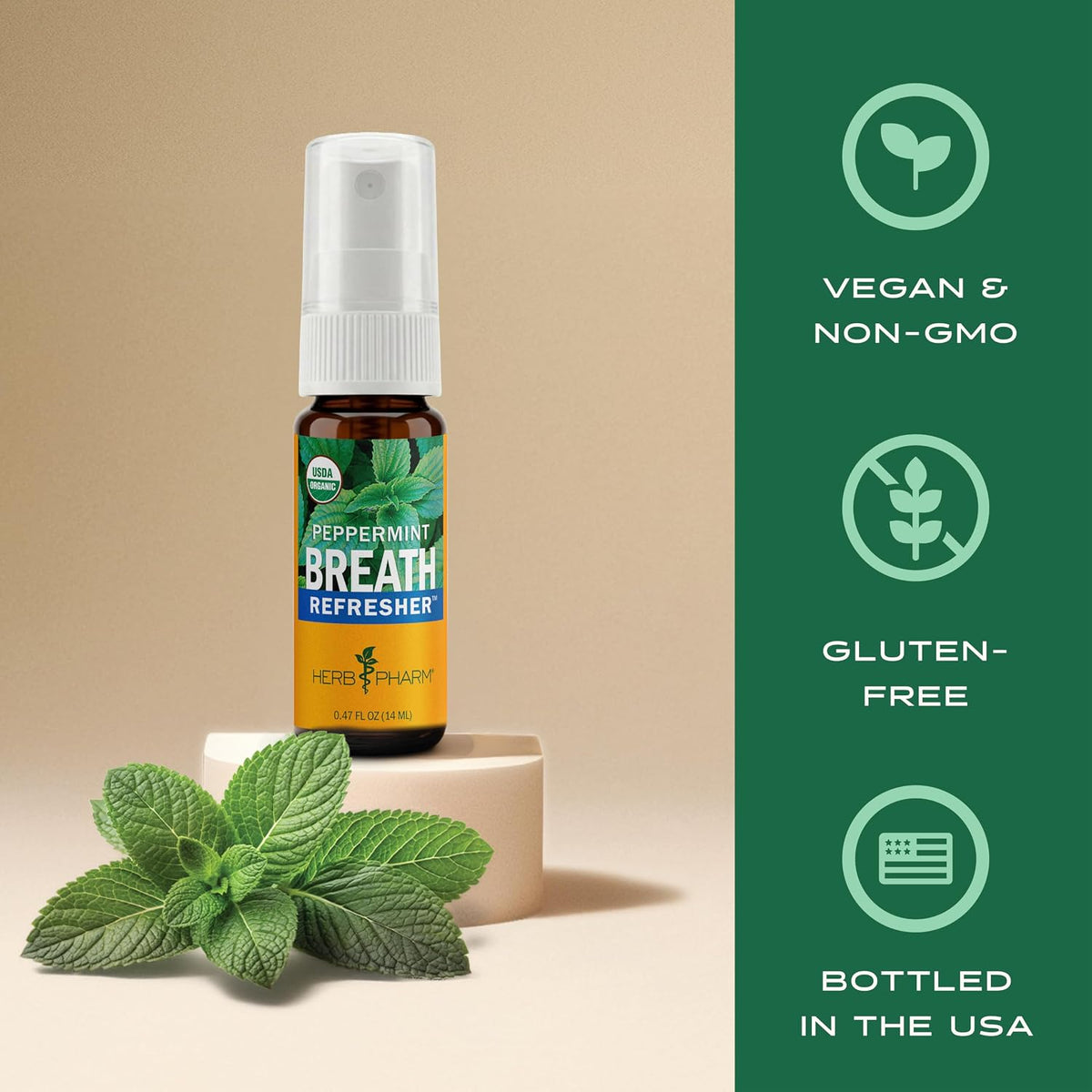 Herb Pharm Breath Refresher Certified Organic Herbal Fresh Breath Spray, Peppermint, Sugar-Free, Gluten-Free and Non-GMO