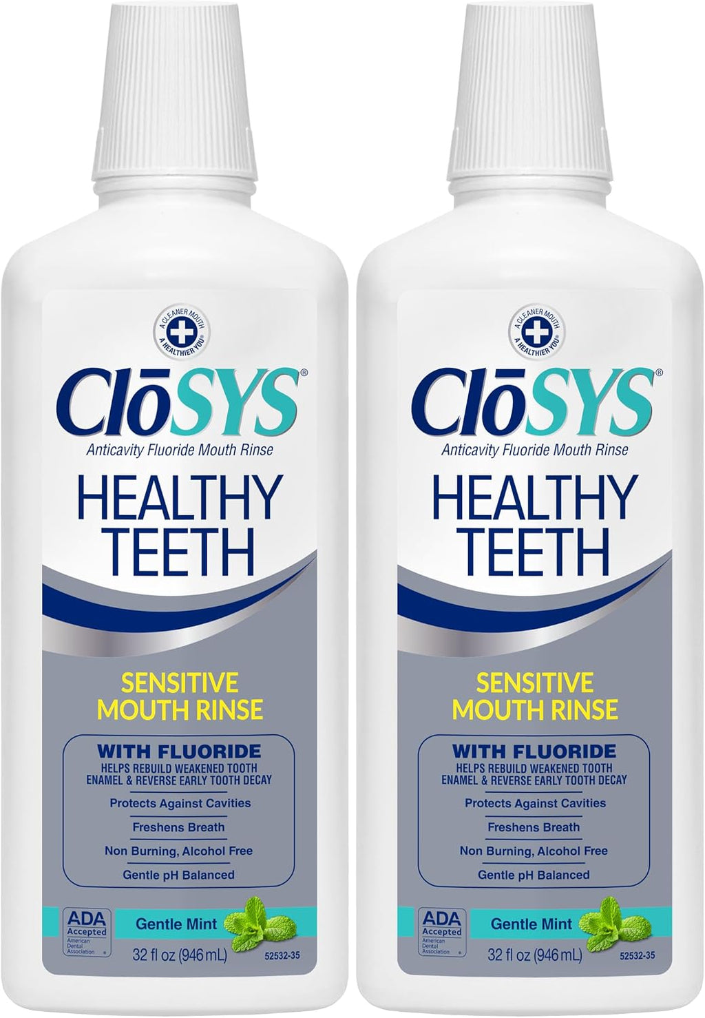 CloSYS Silver Healthy Teeth Anti-Cavity Oral Rinse, 32 Fl Oz, 2 Pack