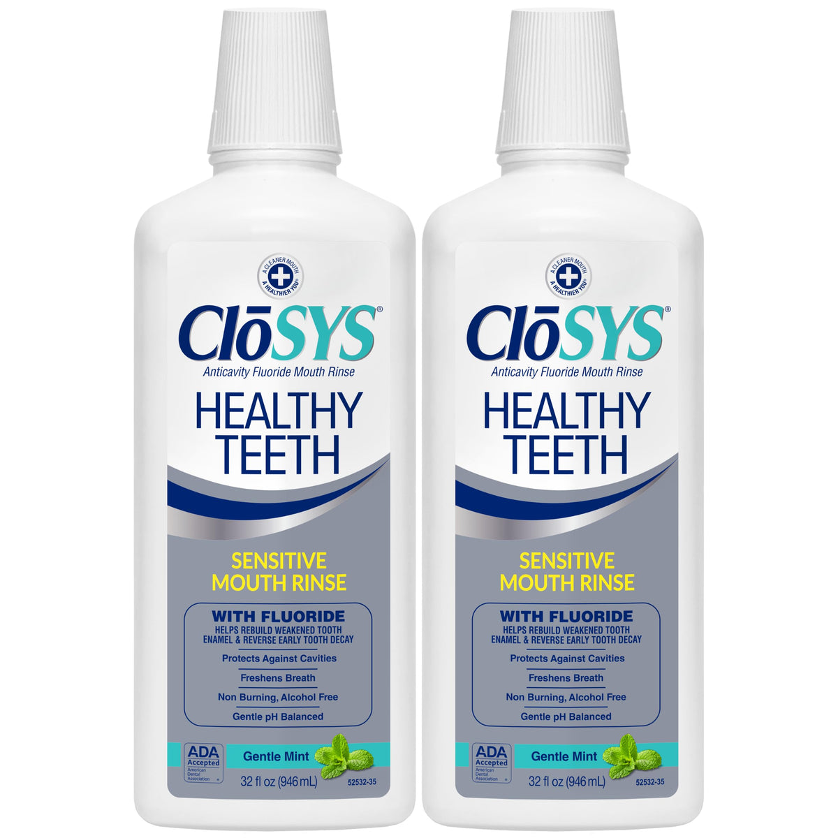 CloSYS Silver Healthy Teeth Anti-Cavity Oral Rinse, 32 Fl Oz, 2 Pack