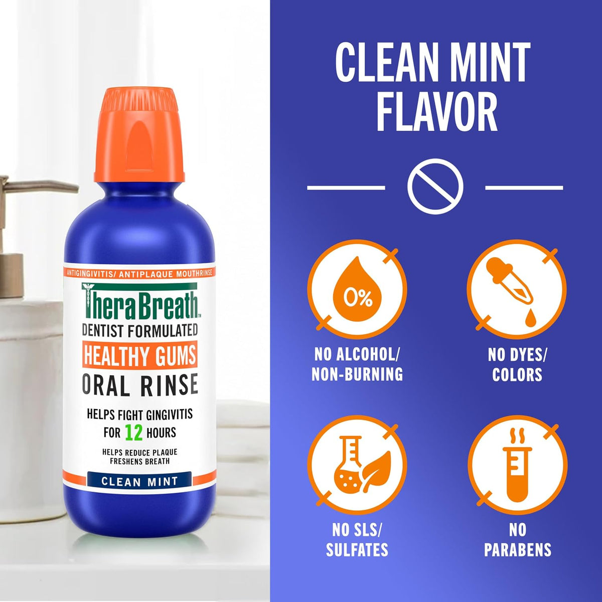 TheraBreath Healthy Gums Oral Rinse, Clean Mint, 16 fl oz, 2-Pack