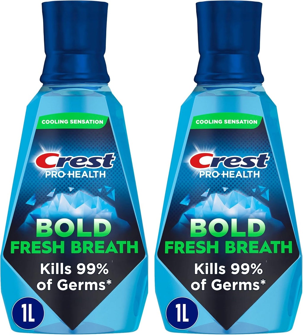 Crest Mouthwash Pro-Health Bold Fresh Breath, 99% Germ Kill, Antigingivitis & Antiplaque, Clean Mint - 1 L (33.8 fl oz), Pack of 2