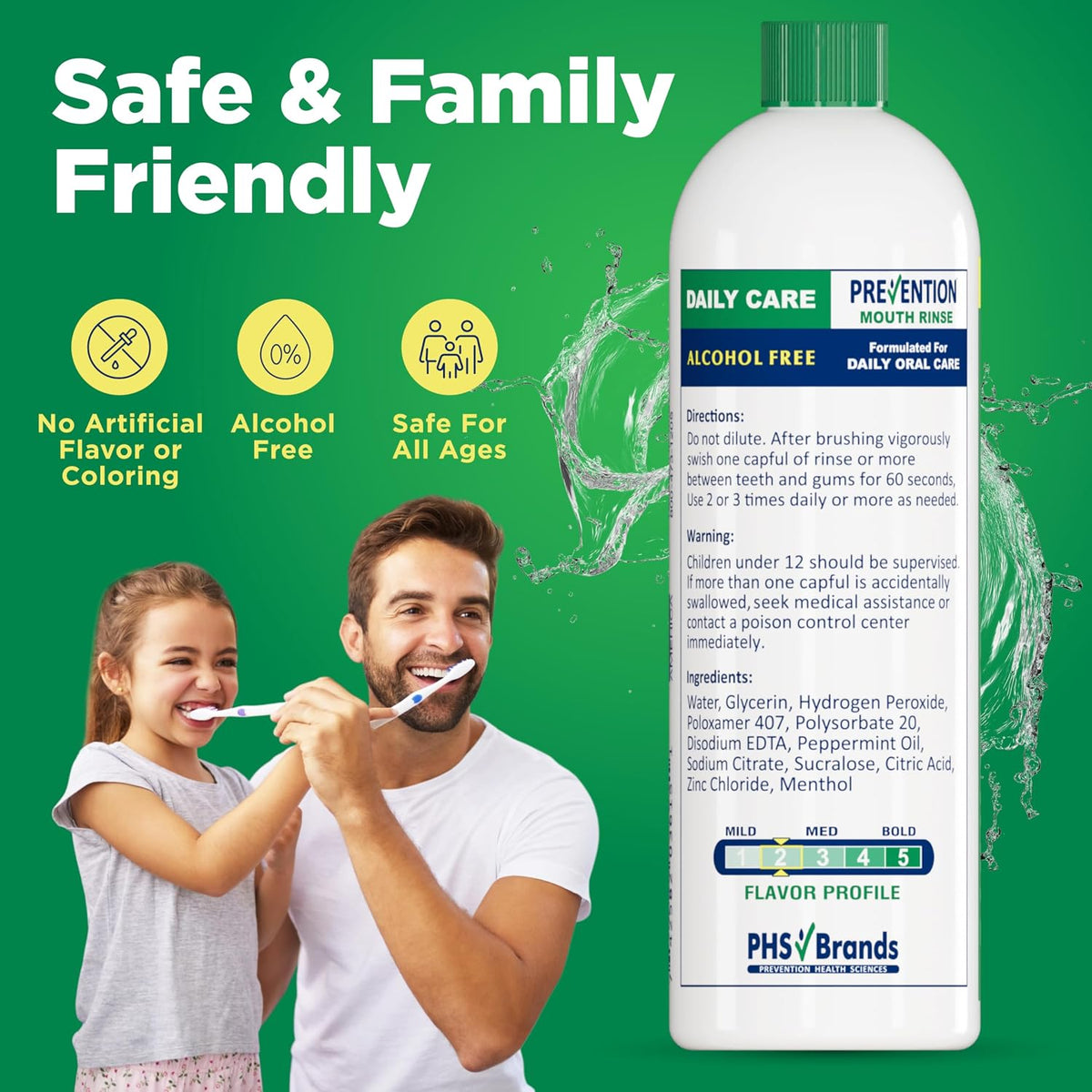 Prevention Daily Care Mouthwash, Hydrogen Peroxide Rinse 16 oz 2-Pack