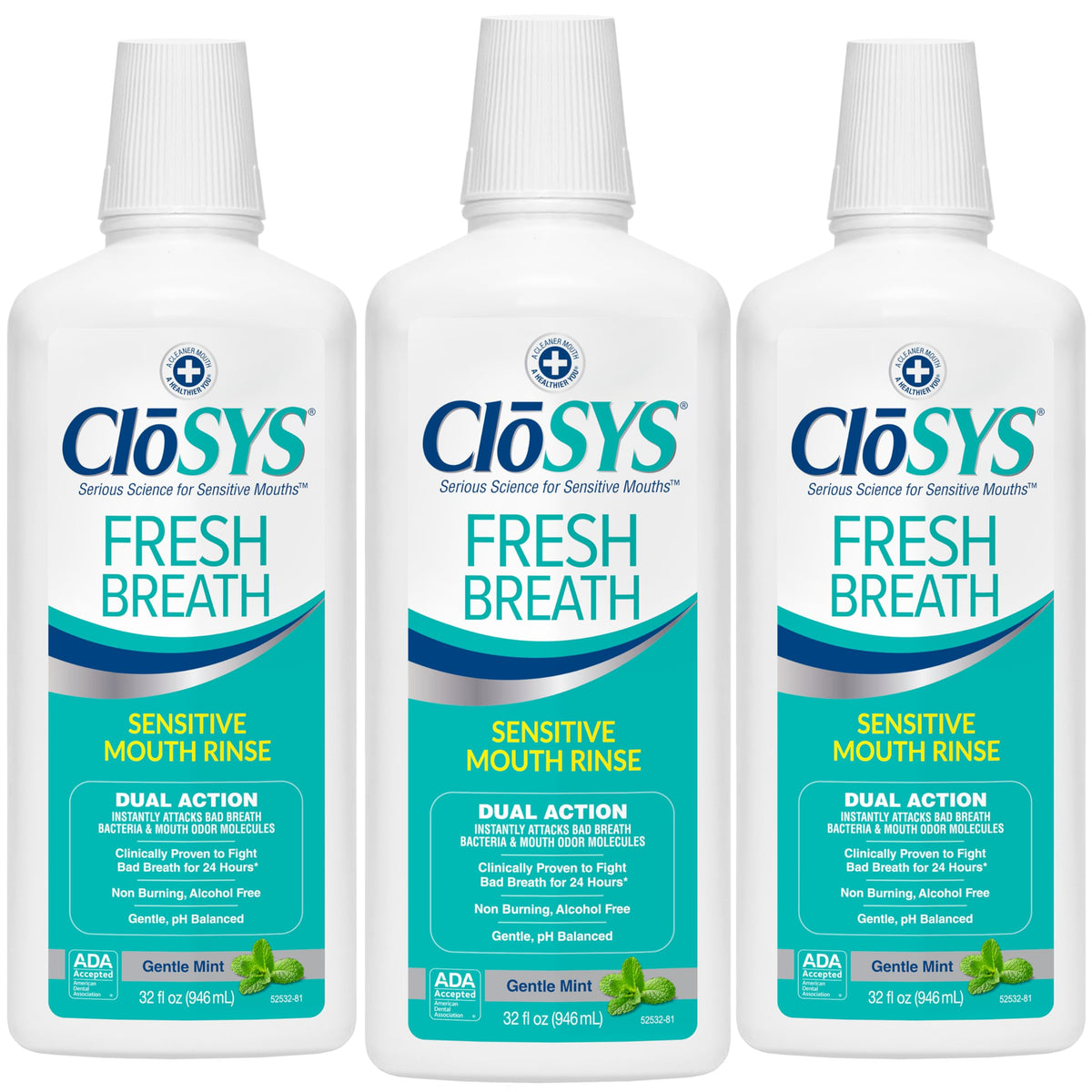 CloSYS Mouthwash, 32 Ounce, Fresh Breath Mouthwash, 2 Pack, Gentle Mint
