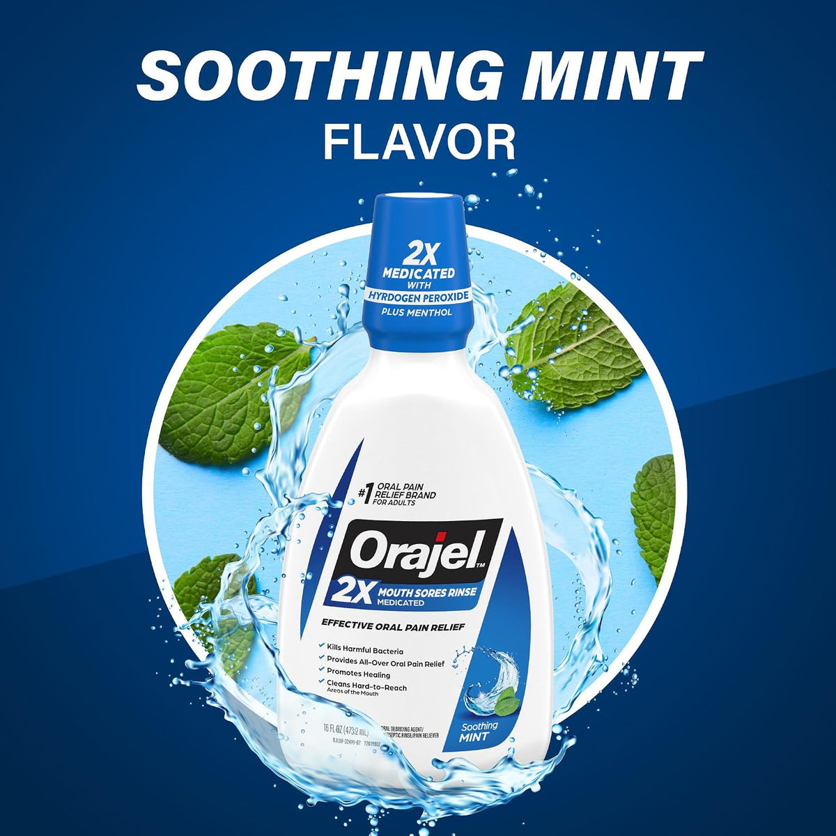 Orajel Mouth Sore Medicated Rinse for Oral Pain Relief, Mint, 16 Oz, 3-Pack