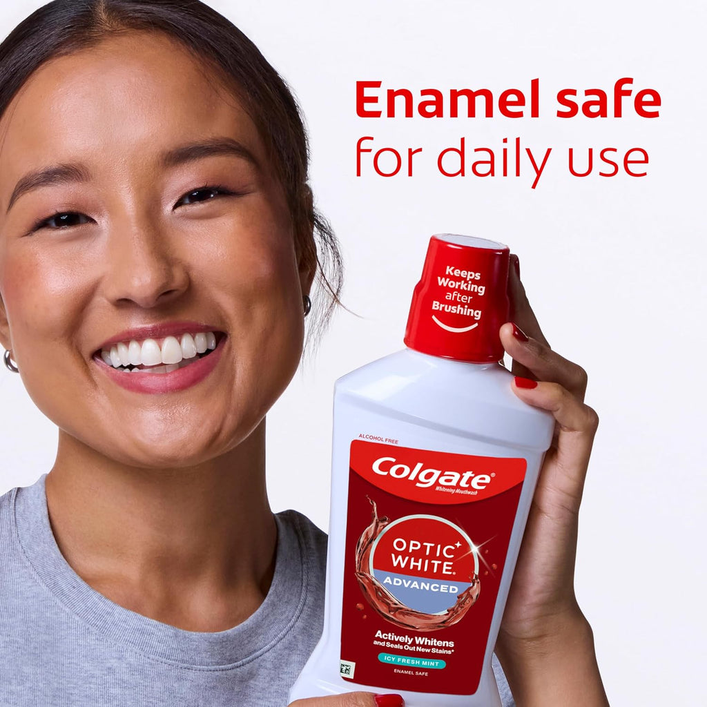 Colgate Optic White Teeth Whitening Mouthwash, ICY Fresh Mint, 3 Pk, 32 oz