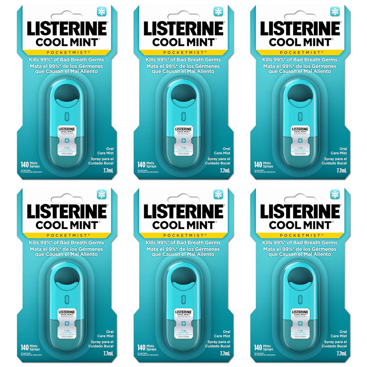 Listerine Cool Mint Pocketmist, Oral Care Mist for Fresh Breath, Non-Aerosol Sugar-Free Minty Bad Breath Refresher Spray to Kill 99% of Bad Breath Germs, Portable, Cool Mint Flavor, 7.7 mL