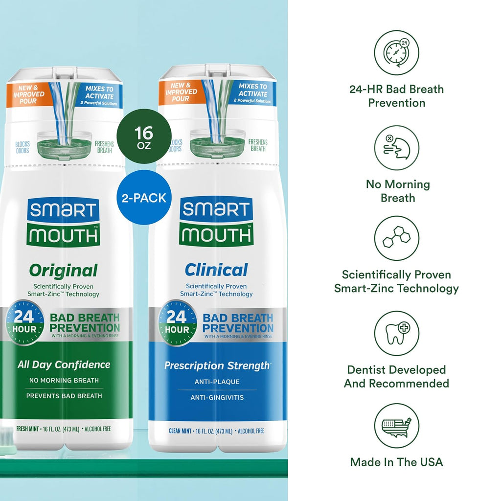 SmartMouth Original & Clinical Zinc Activated Mouthwash Bundle, Mint