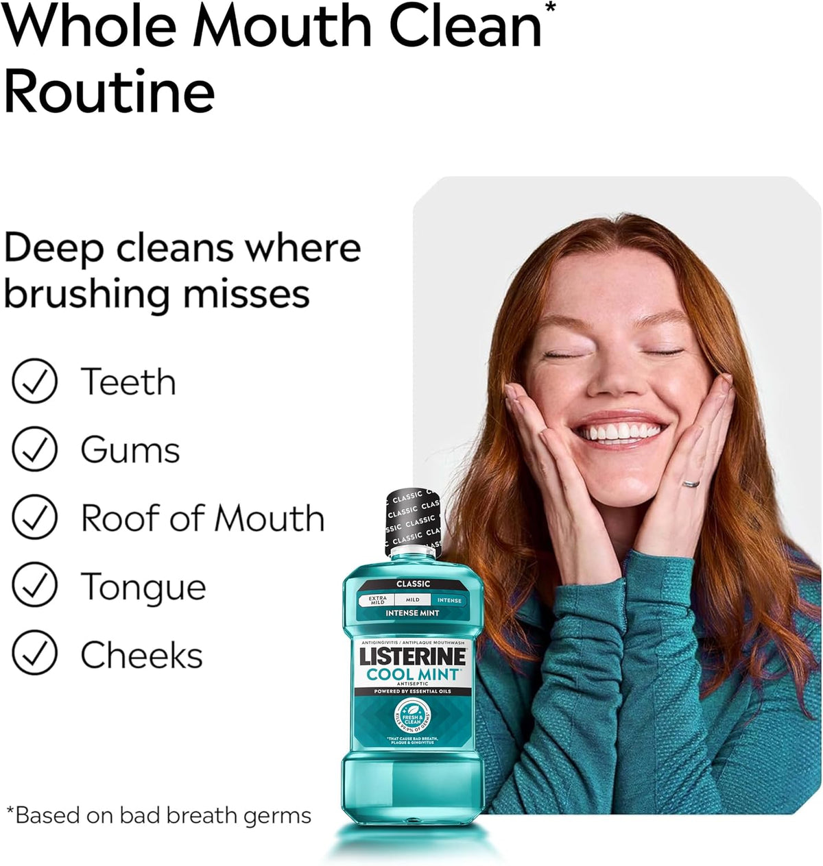 Listerine Cool Mint Antiseptic Mouthwash, Intense Mint, 33.8 fl. oz/1L x 2
