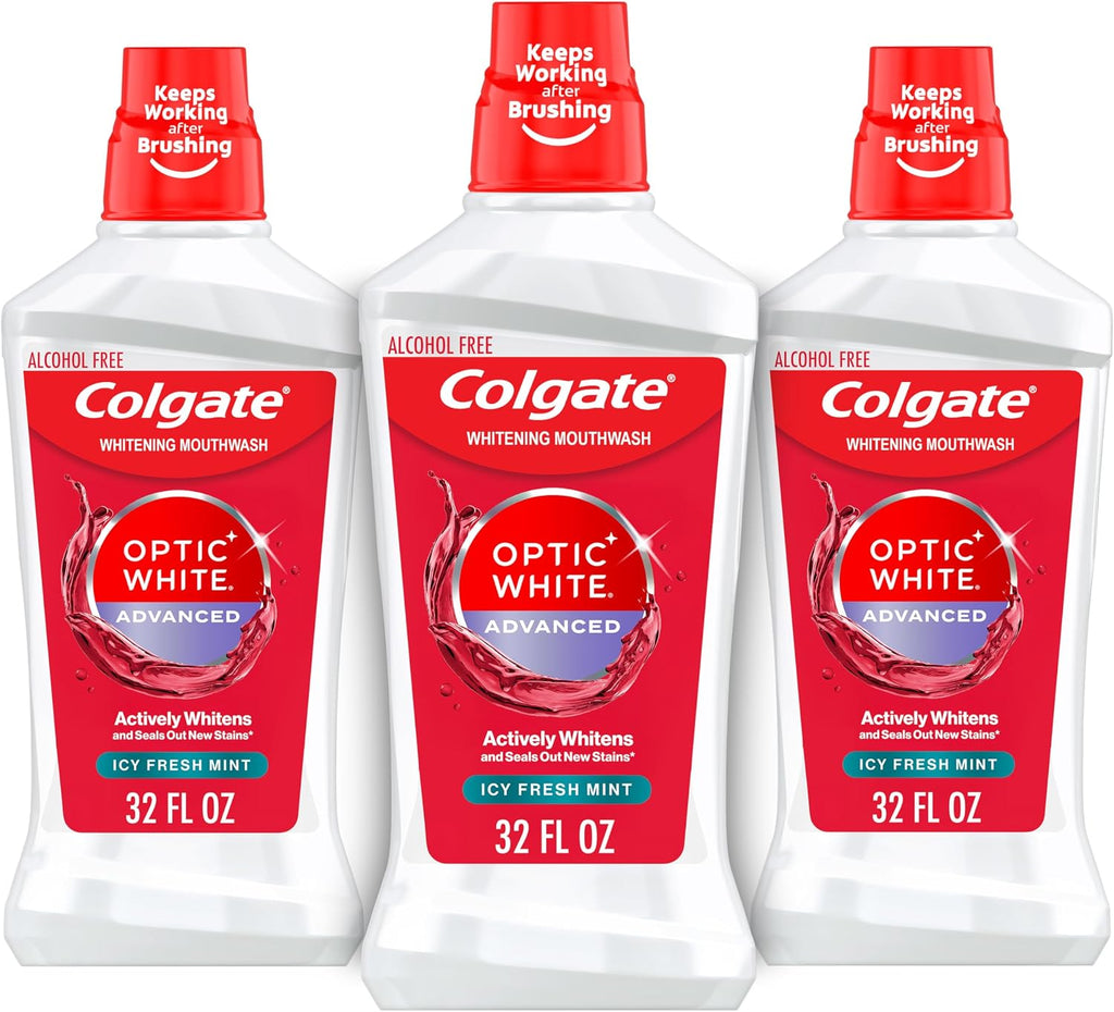 Colgate Optic White Teeth Whitening Mouthwash, ICY Fresh Mint, 3 Pk, 32 oz