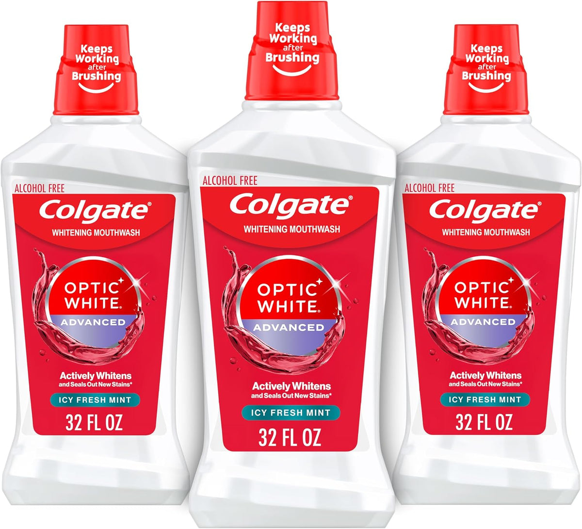 Colgate Optic White Teeth Whitening Mouthwash, ICY Fresh Mint, 3 Pk, 32 oz