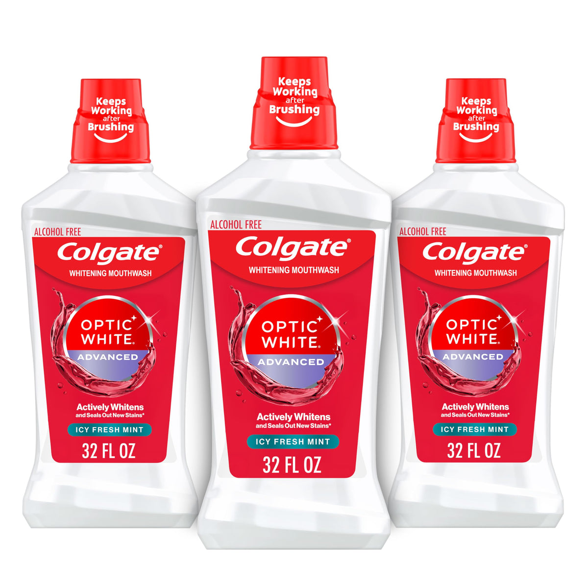 Colgate Optic White Teeth Whitening Mouthwash, ICY Fresh Mint, 3 Pk, 32 oz