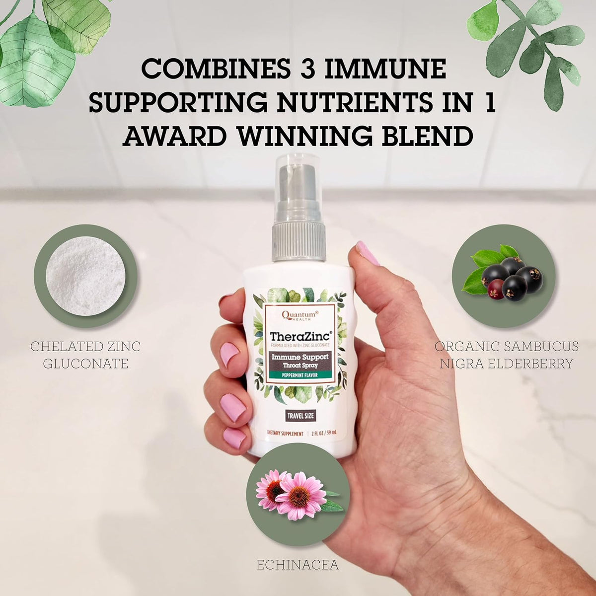Quantum Health TheraZinc Throat Spray Immune Support Peppermint Flavor, 2oz
