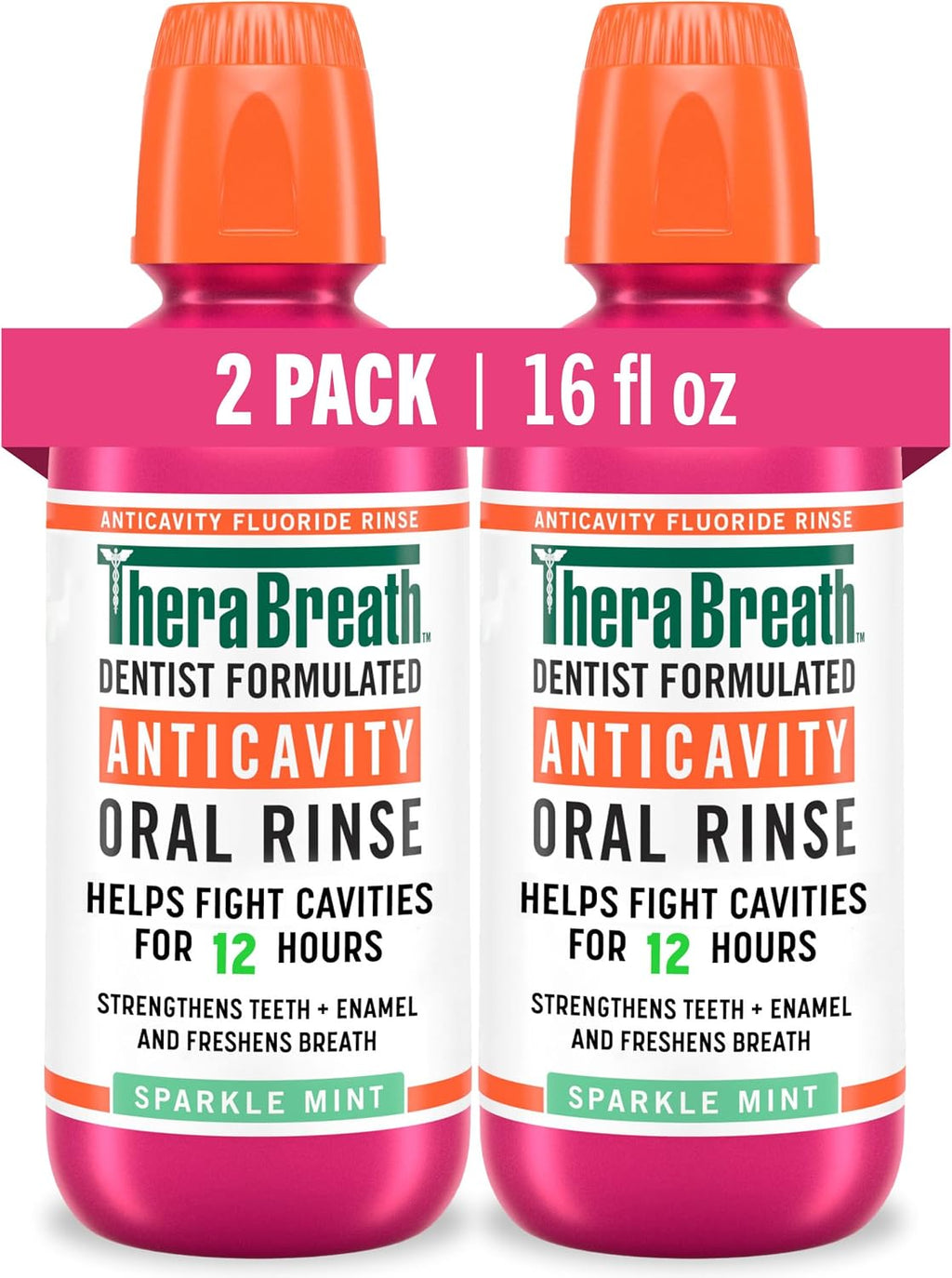 TheraBreath Anticavity Fluoride Mouthwash, Sparkle Mint, 16 fl oz, 2-Pack
